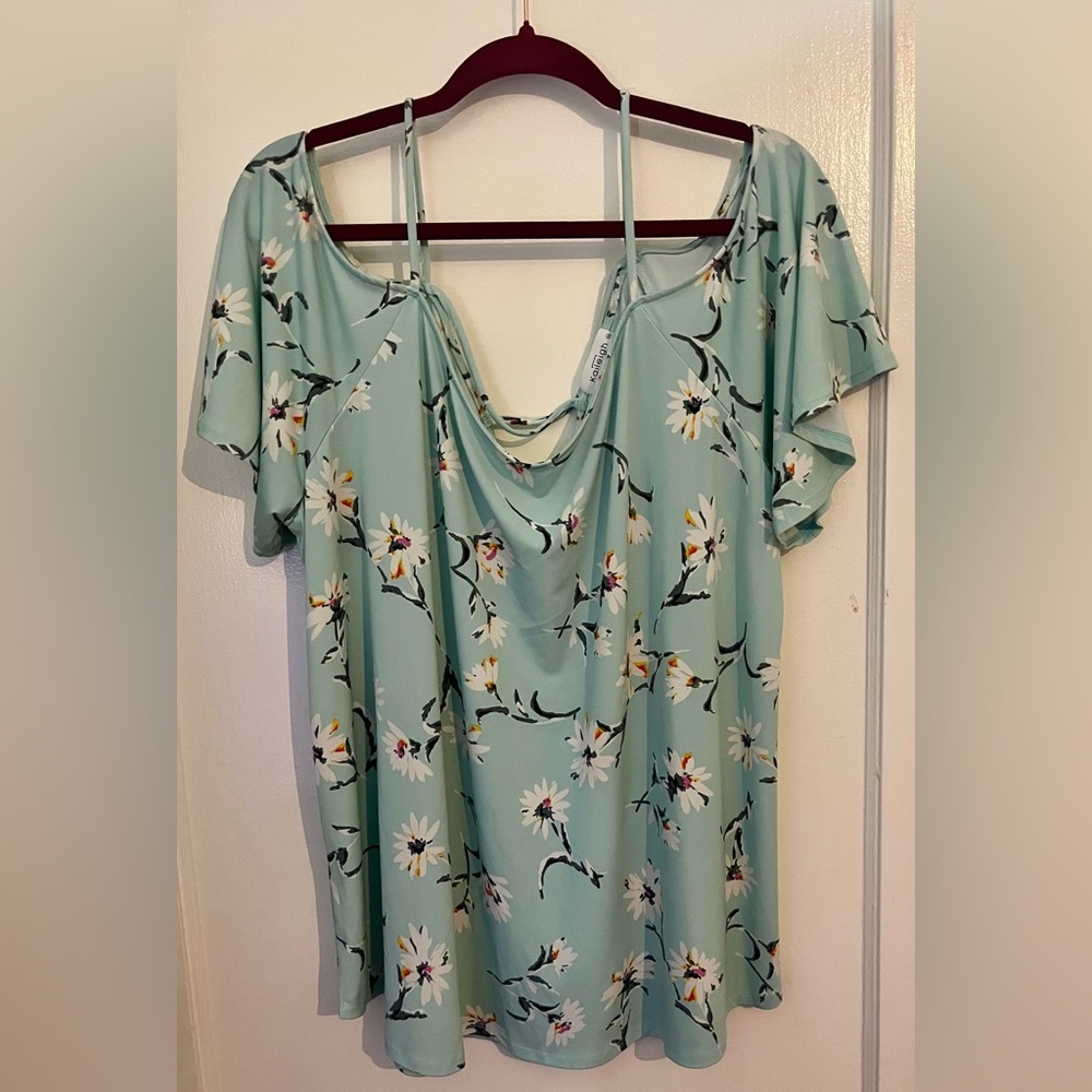 Like-new KAILEIGH Valette Back Detail Cold Shoulder Knit Top, 3XL, light blue